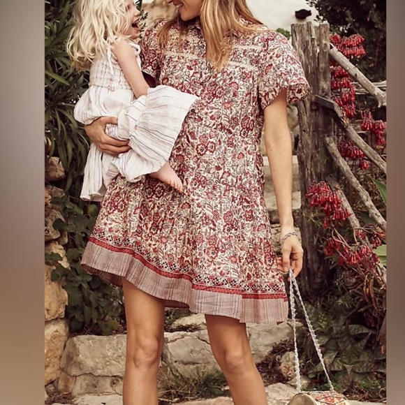 Anthropologie Somerset Georgina Tieres Floral Dress Size Small S Pink Red White - Picture 2 of 10